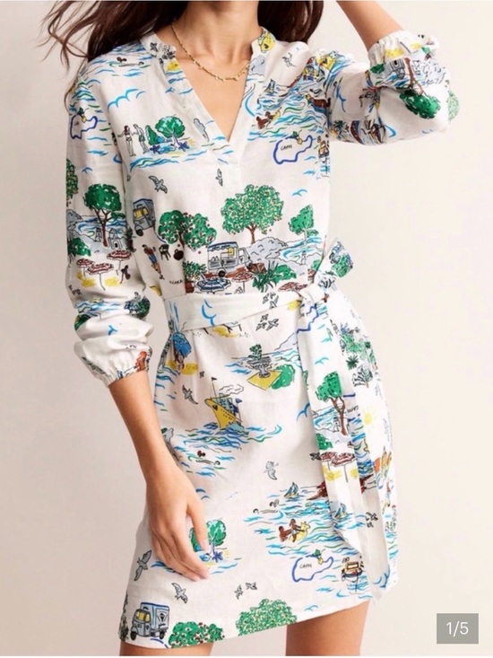 Boden Dresses & Skirts - Boden linen dress NWT US 8 Cleo linen Amalfi Italy print